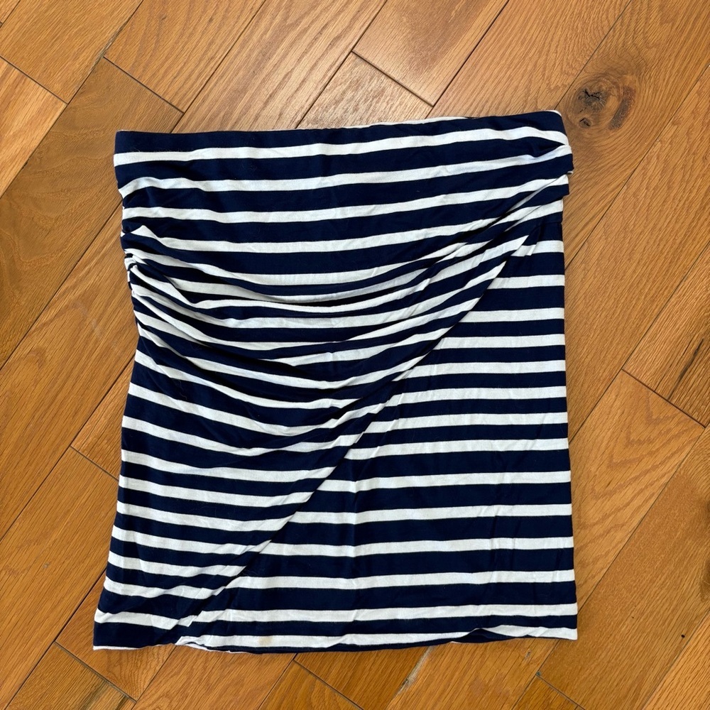 Cabi Navy Blue White Striped Strapless Top Size Medium